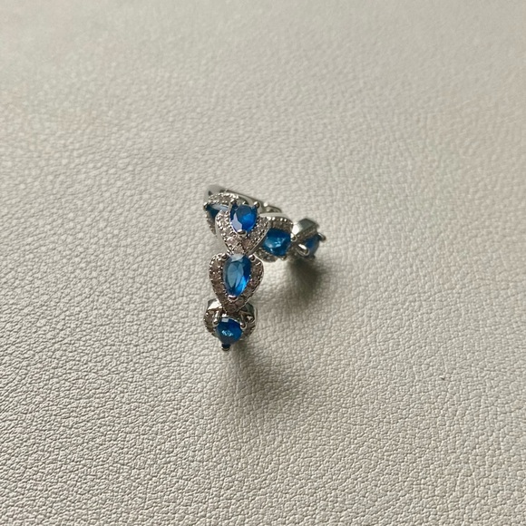 Simulated Sapphire Earrings Women's Blue Sapphire Hoop Earrings Round Sapphire - Picture 3 of 7